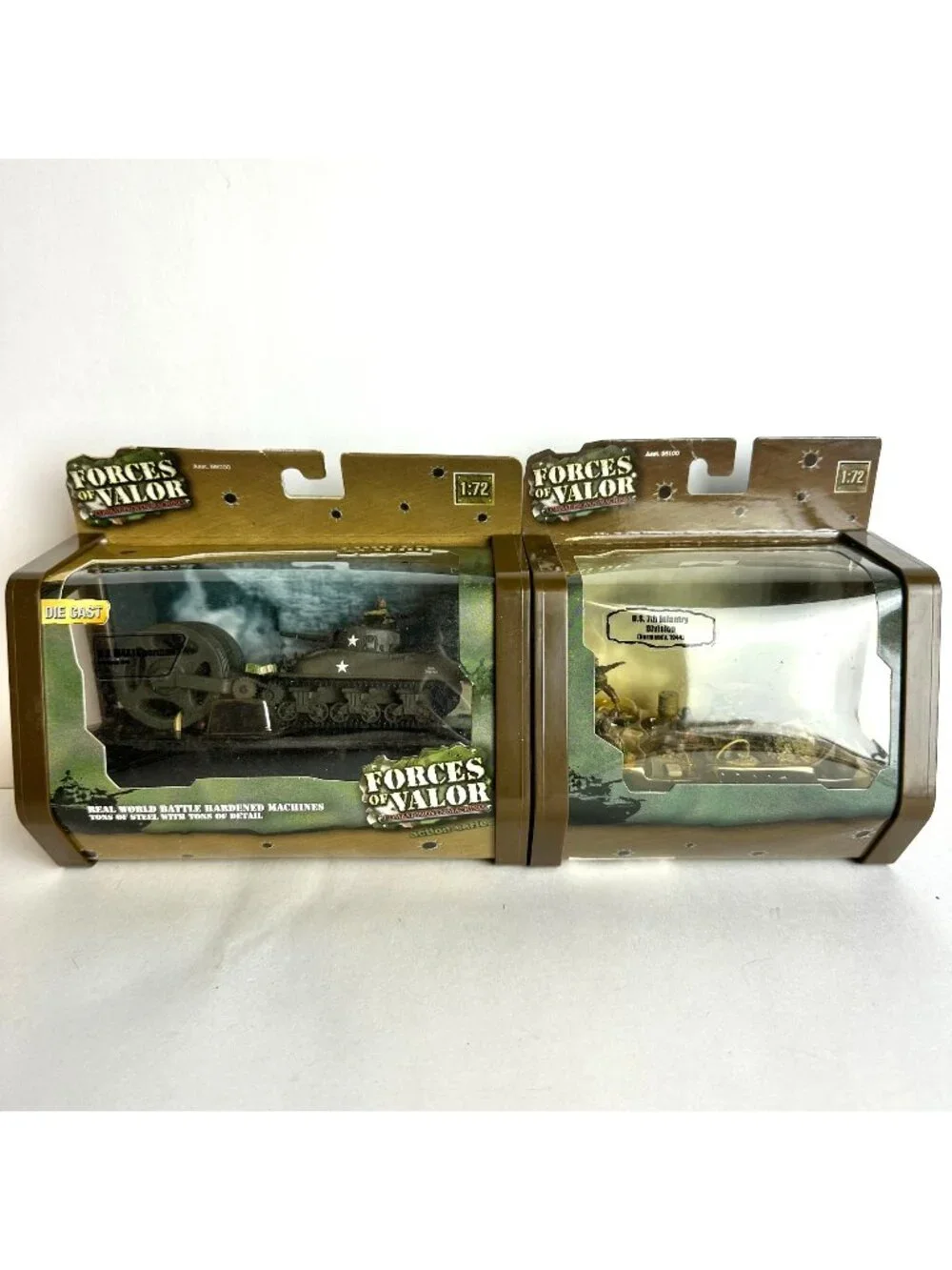 Forces Of Valor 1:72 M4A1 Sherman Tank & 7th Infantry Diecast WWII DAMAGED BOXES